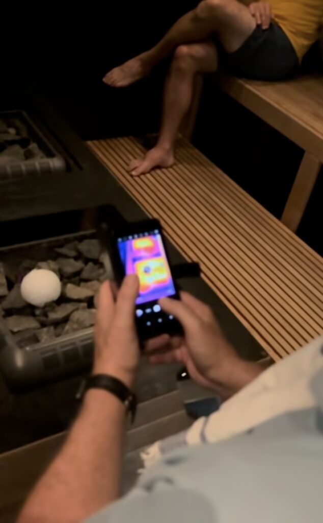 Using an Infrared camera to visualize a sauna ice ball and oven